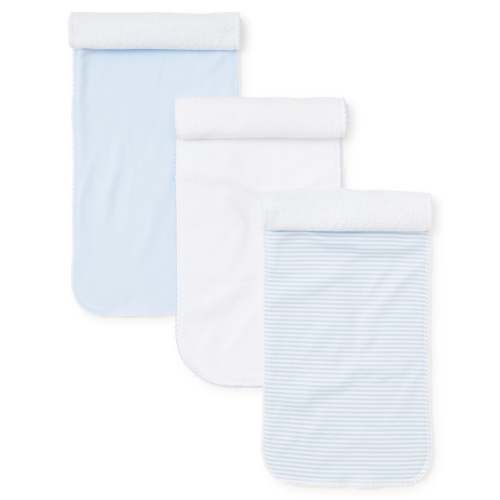Blue Stripe 3 Pack Burp Set w/ Tulle Bag