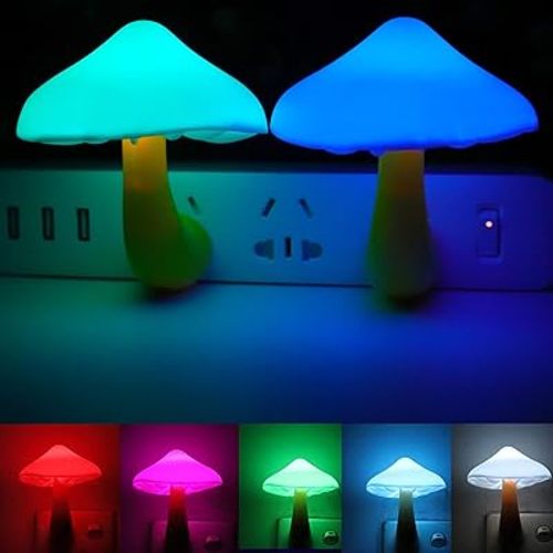 AUSAYE 2Pack LED Night Light 7-Color Changing Cute Mushroom Light