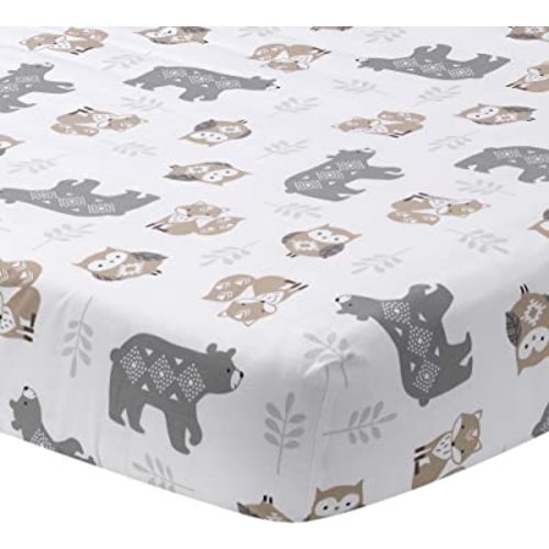 Lambs & Ivy Woodland Forest Animals White/Gray Cotton Fitted Mini Crib Sheet