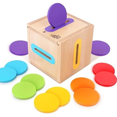 Montessori Toys for 1 2 3 Year Old: Fine Motor Skills Toys Wooden Color Sorting Sensory Toy for 1-3 Year Old, Object Permanence Wooden Learning Matching Game Travel for Baby Boys Girls Easter Gifts