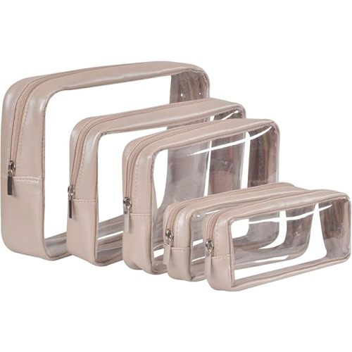 Remobia Hicol TSA Approved 5-Piece Diaper Bag Organizer Pouch Set Clear Waterproof TPU Kids Toiletry Storage Set Travel Packing Clutch Cube Bags for Baby Nursing