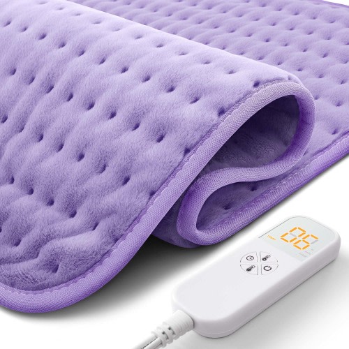 Glamigee Heating Pad for Back Pain Relief - 20"x24" Electric Neck & Shoulder Heating Pad - 6 Heat Settings, Auto-off, Moist Heat, Machine Washable - Gifts for Women, Mom - Purple