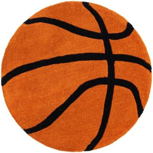 Unique Loom Playtime Kids Wool Collection Area Rug - Basketball (2' Round Orange/Black)