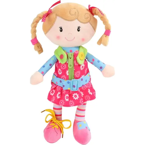 Sugar Snap Plush Learn to Dress Doll for Toddlers - 15" - Doll for 2 Year Old Girl - Montessori Doll