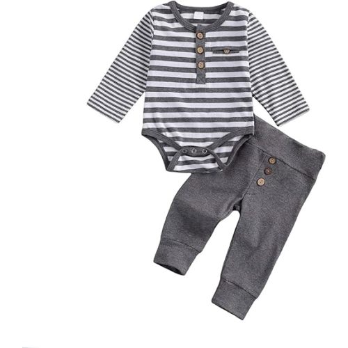 Newborn Baby Boy Clothes Ribbed Knitted Cotton Long Sleeve Romper Long Pants Solid Color Fall Winter Outfits