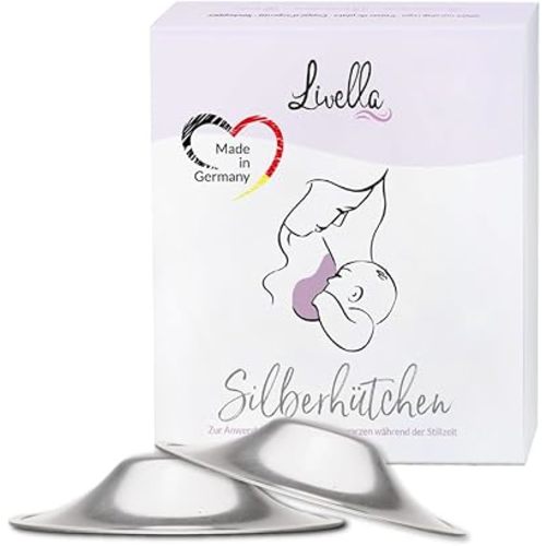 LIVELLA - Original Silver Nursing Cups - Made in Germany with 999 Silver - Universal Fit - Protect and Soothe Sore Nipples - Silver Nipple Shields for Breastfeeding - FDA-Registered