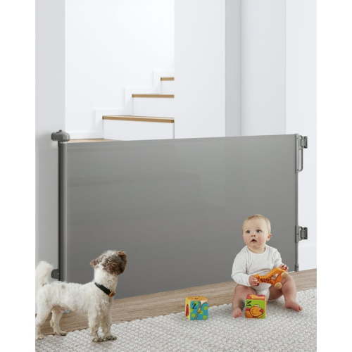 Ophanie Retractable Baby Safety Gate,Mesh Pet Gate 33" Tall, Extends to 55" Wide, Indoor & Outdoor Child Gates for stair,Gray