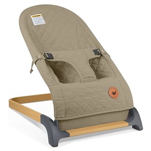 ANGELBLISS Baby Bouncer Seat for Infants, Portable Bouncy Seat, Brown | Natural vibrations, soft fabric, ergonomic support, easy-clean cover, foldable frame, and newborn-friendly comfort