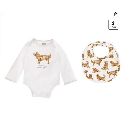 Mud Pie Golden Retriever Baby Crawler and Bib Set