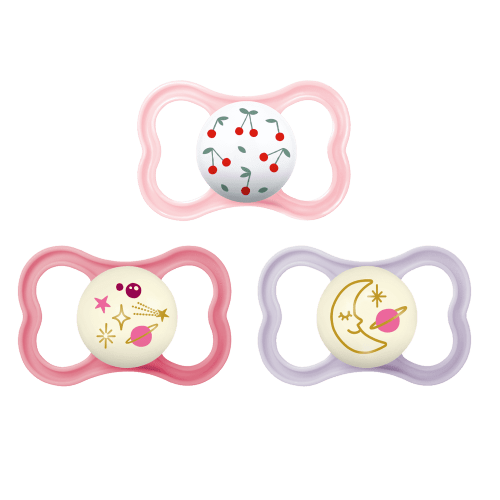 MAM Air Night & Day Baby Pacifier, For Sensitive Skin, Glows in the Dark, 3 Pack, 16+ Months, Girl