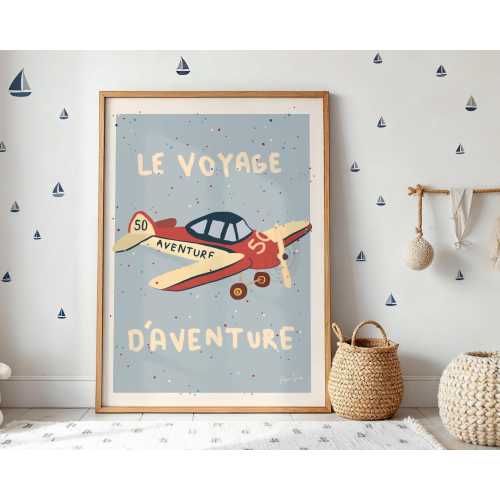 Vintage Airplane Nursery Poster | French Adventure Print, Aviation Baby Room Wall Art