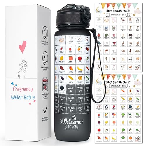Pregnancy Water Bottle Tracker(Black), 1st Trimester Must Haves Gift for First Time Moms, with 2 Different Weekly Stickers, Early Essentials Gifts for Pregnant Women, Maternity, BPA Free