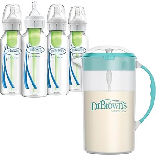 Dr. Brown's Baby Formula Mixing Pitcher 32oz, Teal with Anti-Colic Options+ Narrow Baby Bottles, 4 Pack, 8 oz