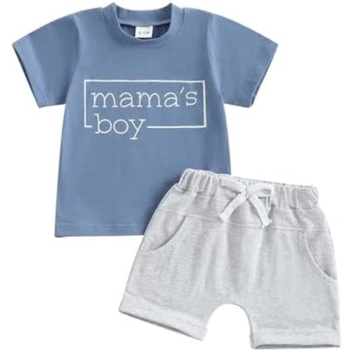 Toddler Baby Boy Summer Clothes Mamas Boy Embroidery T-shirt Top Elastic Waist Short Set Newborn Infant Boy Outfits