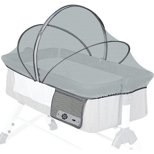 Orzbow Bassinet Cover for Cats - Breathable Mosquito Net Cover for Bassinets/Travel Cribs/Mini Cribs, Baby Mosquito Net to Keep Pets Out, with Two-Way Self-Locking Zippers and Storage Bag, Grey