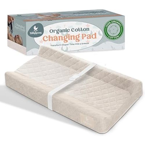 Organic Cotton Changing Pad - Soft & Breathable Diaper Changing Pad, Safe Non-Slip Waterproof Design | Removable & Washable Baby Changing Pad Cover | Standard Changing Pad for Dresser - Winter Sand