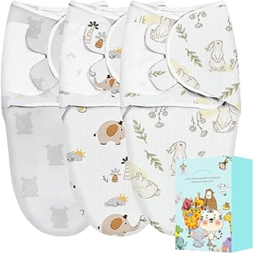 Cute Castle 3-Pack Baby Swaddle Sleep Sacks - Perfect Boxs - Newborn Swaddle Sack - Ergonomic Baby Swaddles Warp Blanket for Boys and Girls (Small 0-3 Months), Rabbit, Elephant, Bear