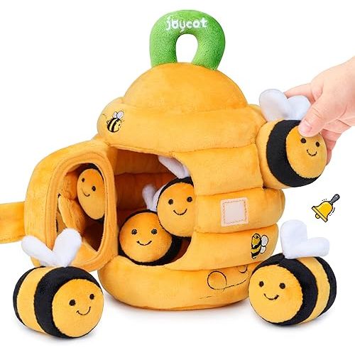 Baby Toys 6-12 Months - Soft Baby Beehive with 5 Sensory Bees - Rattle, Crinkle Paper, Squeaker, Mirror, Busy Montessori Soft Toys for Toddlers 0-3 Years Old - Easter Basket Stuffers Gifts