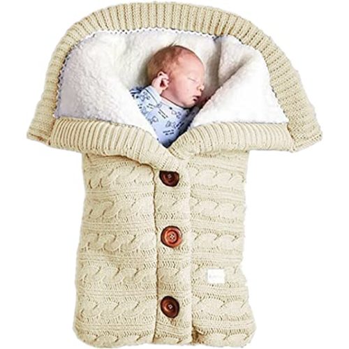 insular Warm Baby Sleeping Bag Envelope Winter Kid Sleepsack Footmuff Stroller Knitted Sleep Sack Newborn Knit Wool Swaddling Blanket (Beige)
