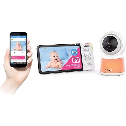 VTech RM5754HD RM5754HD Smart Wi-Fi 1080p Video Baby Monitor System with 5-in. Display, Night-Light, and Remote Access, White