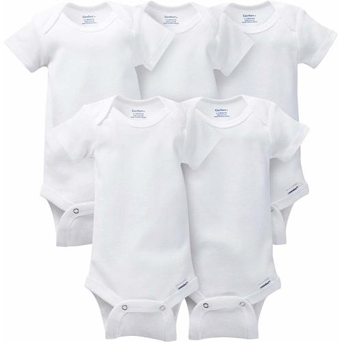 Gerber Short Sleeve Solid Onesies Bodysuits (5 Pack) - White, 0-3 M