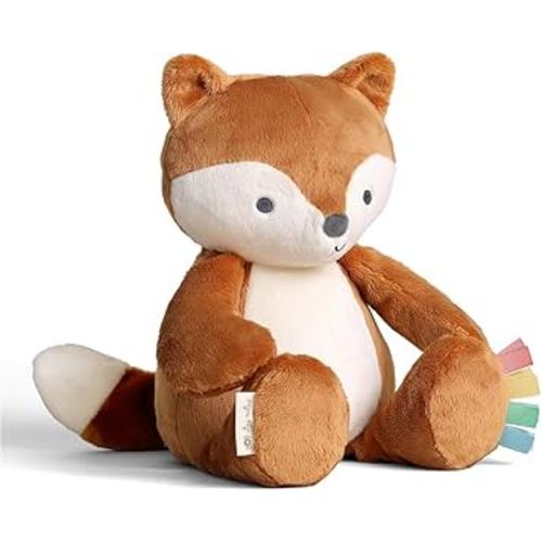 Itzy Ritzy Snuggles Plush Toy – Soft Stuffed Animal for Babies, Kids & Adults – Sensory Ribbons & Textured Fabrics for Tactile Play – Cozy & Cuddly Companion for Newborns & Up (Fox)