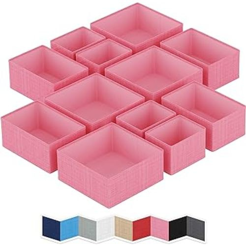 Drawer Organizer Clothes Set of 12 Pink - Dresser Organizer For Nursery, Bedroom, Closet - The Perfect Baby Clothes Organizer and Storage & General Nursery Organization or Dresser Drawer Organizers