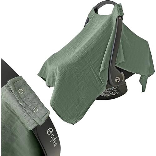 MOZAH Baby Car Seat Cover - Roman Green - 100% Organic Muslin - Soft, Breathable and Lightweight, Baby Infant Car Seat Essentials