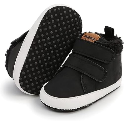 SOFMUO Baby Boys Girls High Top Ankle PU Leather Sneakers Soft Rubber Sole Infant Moccasins Newborn Oxford Loafers Anti-Slip Toddler Wedding Uniform Dress Shoes