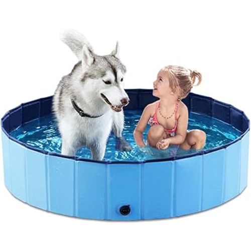 Jasonwell Foldable Dog Pet Bath Pool Collapsible Dog Pet Pool Bathing Tub Kiddie Pool Doggie Wading Pool for Puppy Small Medium Large Dogs Cats and Kids 48" Blue