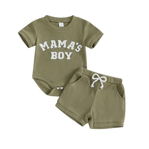MERSARIPHY Newborn Baby Boy Summer Clothes Mama's Boy Little Dude Short Sleeve Romper Shorts Set Infant Waffle Knit Outfit