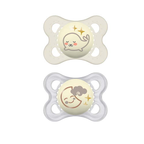 MAM Night Pacifier, 0-6 Months, 2 Pack, Glow in the Dark, Silicone