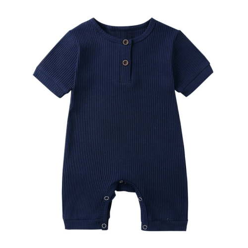 AherBiu Baby Girls Boys Rompers Short Sleeve Newborn Infant Ribbed Button Crewneck Summer Short Jumpsuits Overalls