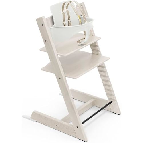 Tripp Trapp High Chair from Stokke, Whitewash - Adjustable, Convertible Chair for Children & Adults - Includes Baby Set with Removable Harness for Ages 6-36 Months - Ergonomic & Classic Design