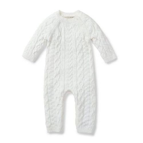 Hope & Henry Baby Cable Knit Sweater Romper (Soft White, 0-3 Months)