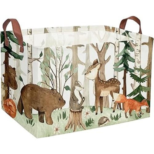 Sanjiaofeng Rectangular Kids Basket Animal Storage Bins,Woodland Storage Baskets with Handles.Clothers,Toys,Books,Kid's Gifts Storage. (Tree Animal)