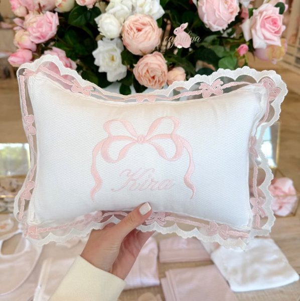 White with Baby Pink Ruffle Personalized Baby Coming Home Set – Caprilina
