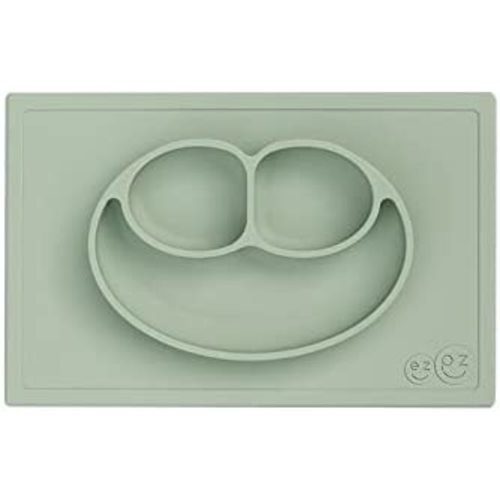 ezpz Happy Mat (Sage) New Version - 100% Silicone Suction Plate with Built-in Placemat for Toddlers + Preschoolers - Divided Plate - Dishwasher Safe