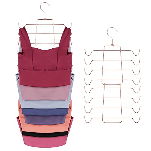 ZEDODIER Tank Top Hanger, 2 Pack Space Saving Bra Hangers, Non-Slip Hanging Sport Bras Holder, Closet Organizers and Storage for Camisoles Tank Tops Bras Ties Swimsuits Strappy Dress, Rose Gold