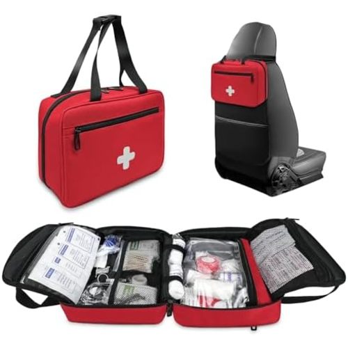 First Aid Bag Empty, Compact and Portable Medical Supplies Organizer with Multiple Compartments, Emergency Trauma Bag for Travel, Camping, Hiking, Car, Travel and Home Use, Red(Bag Only)