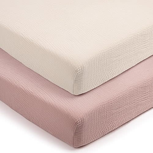 lulumoon Fitted Pack and Play Sheets: Soft Muslin Cotton for Graco Playard Mattress - Neutral Colors for Boys and Girls