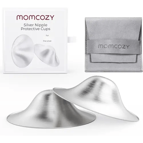 Momcozy 999 Silver Nursing Cups, Hole-Free Design, 999 Silver Nipple Shields, Breastfeeding Essentials, Silver Nipple Shields for Breastfeeding Newborns, Metal Nipple Shields, Regular Size