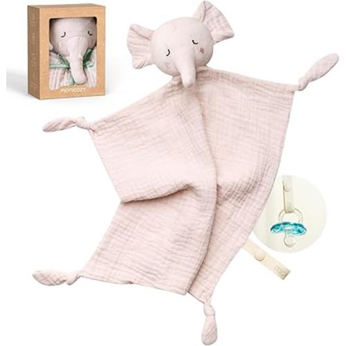 Momcozy Elephant Loveys for Babies with Cotton - Soft Security Blanket for Boy or Girl for Self-Soothing On-The-Go-Portable & Anti-Drop Design - Newborn Gift,Must Have(Pink 14 inch)