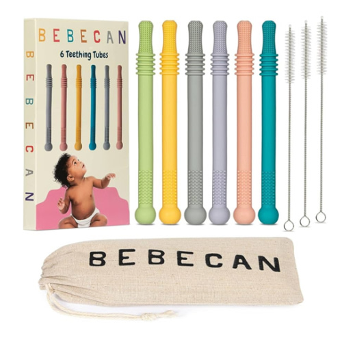 Teething Sticks for Babies 0-36 Months - Super Soft Silicone Teethers in 6 Vibrant Colors, Infant Teething Relief, Multicolored Teething Tubes Baby Gift Teethers