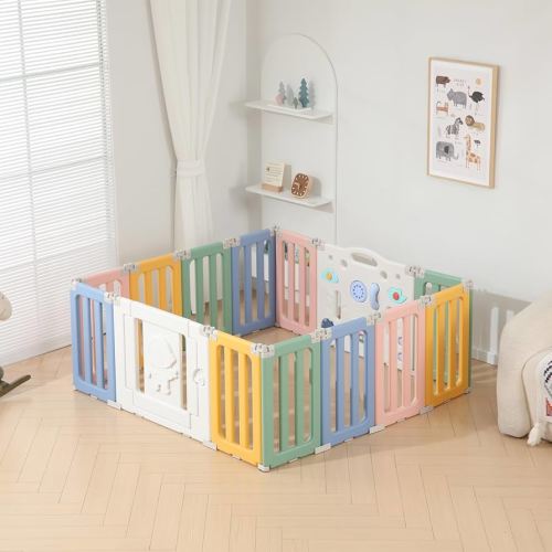 Baby Play Pen, 14 Panels Foldable Play Pens for Babies and Toddlers, Extra Large Baby Playpen Area, Portable Fence, Kids Gate Playpen Yard, New