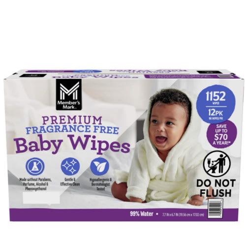Member's Mark Premium Baby Wipes, Fragrance Free, 12 pk., 1152 Wipes - Sam's Club