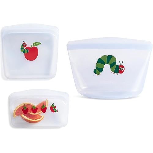 Stasher x the World of Eric Carle Premium Silicone Reusable Food Storage Bags, 3-Pack | Multi-Use Food Storage Bags, Lunch Bag, Travel Containers | BPA Free, Leak-free, Dishwasher-Safe, Eco-friendly