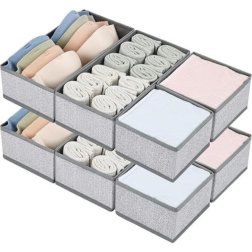 DIMJ Drawer Organizer Clothes Set of 8, Foldable Closet Drawer Bins, Underwear Drawer Organizer, Fabric Drawer Dividers for Baby Clothes, Socks, Belt, Tie (Blended)