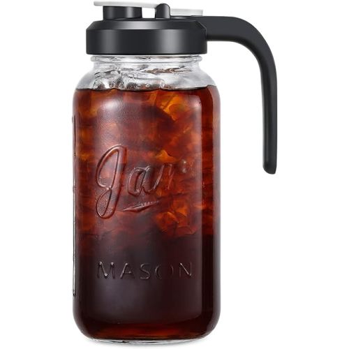 AOZITA Glass Pitcher with Lid - 2 Quart Mason Jar Pitcher with Filter Lid, Wide Mouth Jar Leak-proof Water Jug, Heavy Duty Container for Water, Juice, Milk, Tea, Iced Coffee, and Drinks