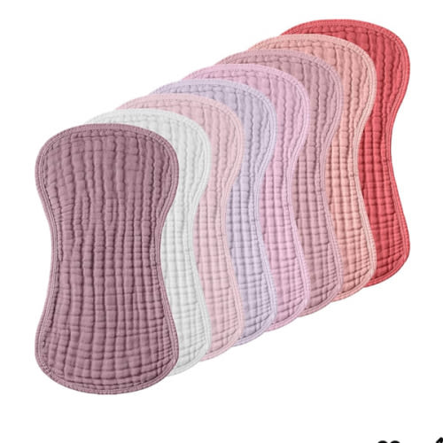 Frienda 8 Pieces Muslin Burp Cloths for Baby Cotton Burp Cloth 10 x 20 Inches Multi Colors Muslin Washcloths Diapers 4 Absorbent Layers Newborn Face Towels for Baby Boy Girl Unisex (Pink Purple Color)
